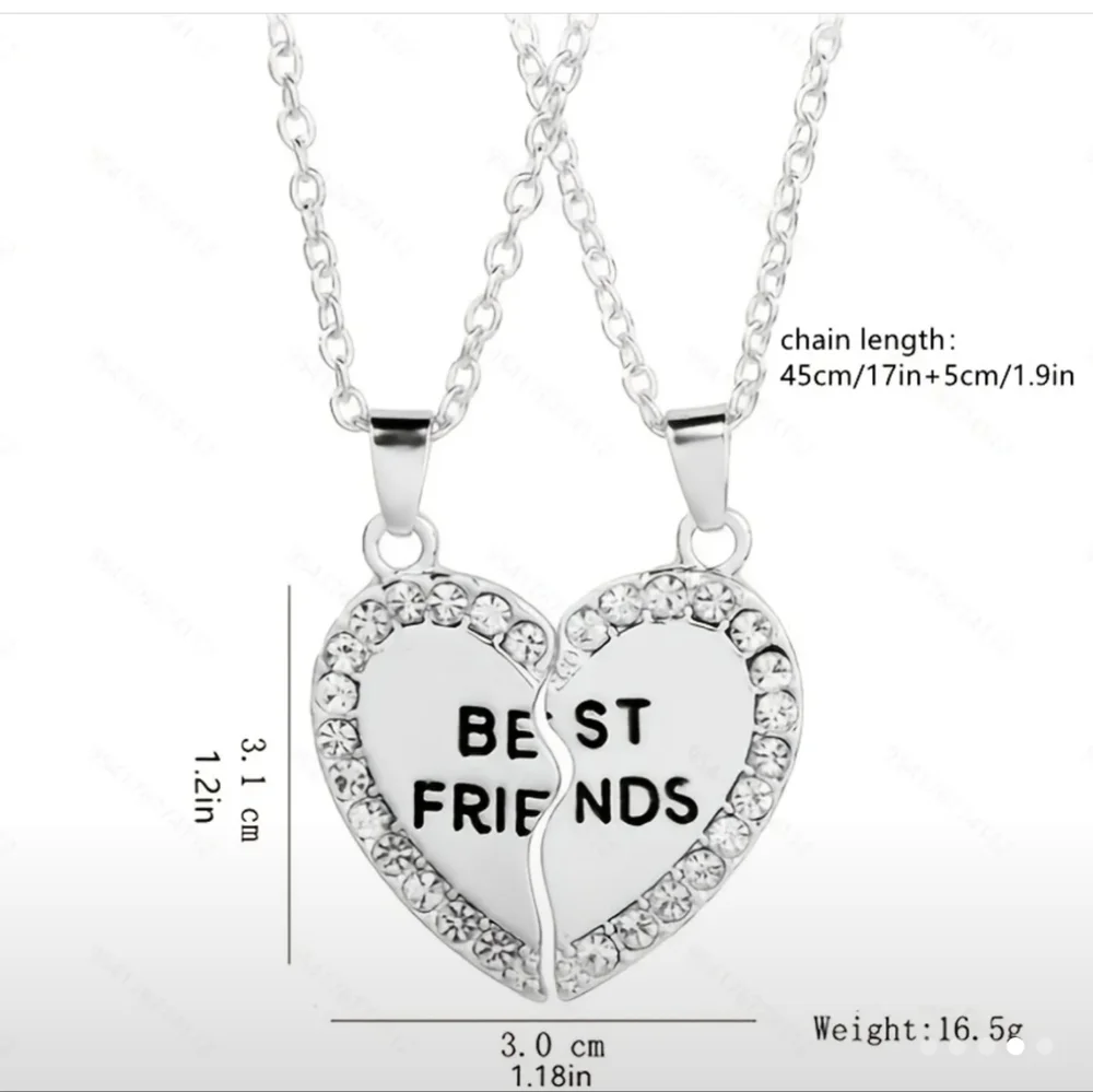 New 2pcs Girls Elegant Heart Shaped BFF Pendant Necklace, T5B3B